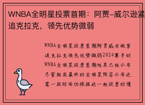 WNBA全明星投票首期：阿贾-威尔逊紧追克拉克，领先优势微弱
