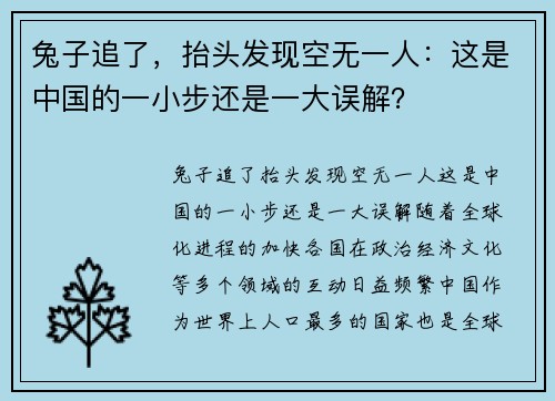 兔子追了，抬头发现空无一人：这是中国的一小步还是一大误解？