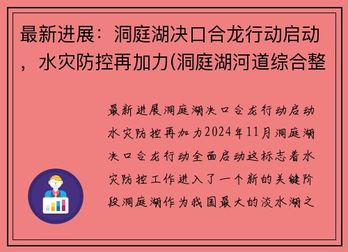 最新进展：洞庭湖决口合龙行动启动，水灾防控再加力(洞庭湖河道综合整治工程项目)